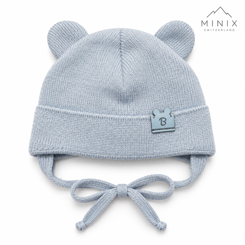 Baby Boy Knitted Cap with Bear Ears – Light Blue