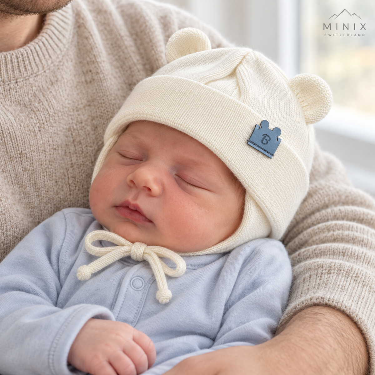 Baby Boy Knitted Cap with Bear Ears – Cream