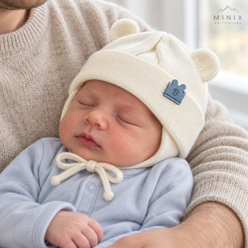 Baby Boy Knitted Cap with Bear Ears – Cream