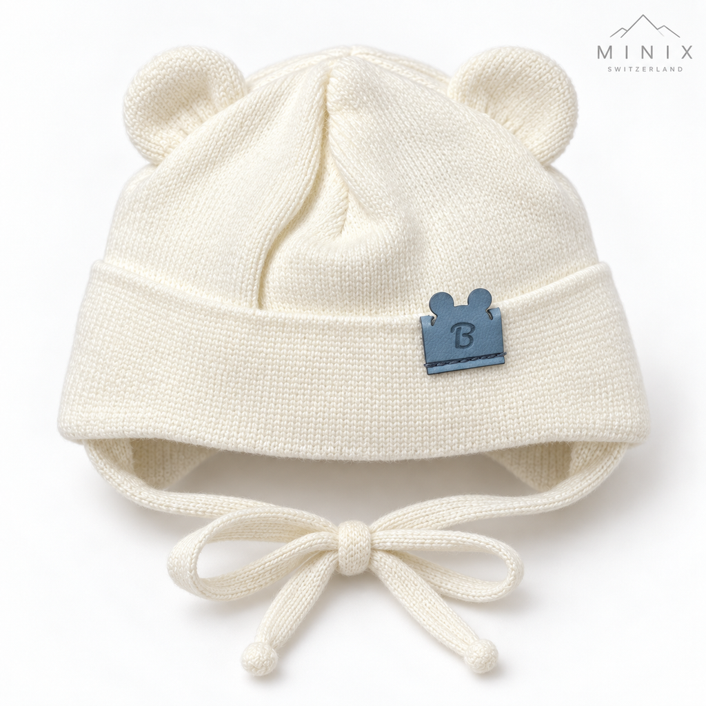 Baby Boy Knitted Cap with Bear Ears – Cream