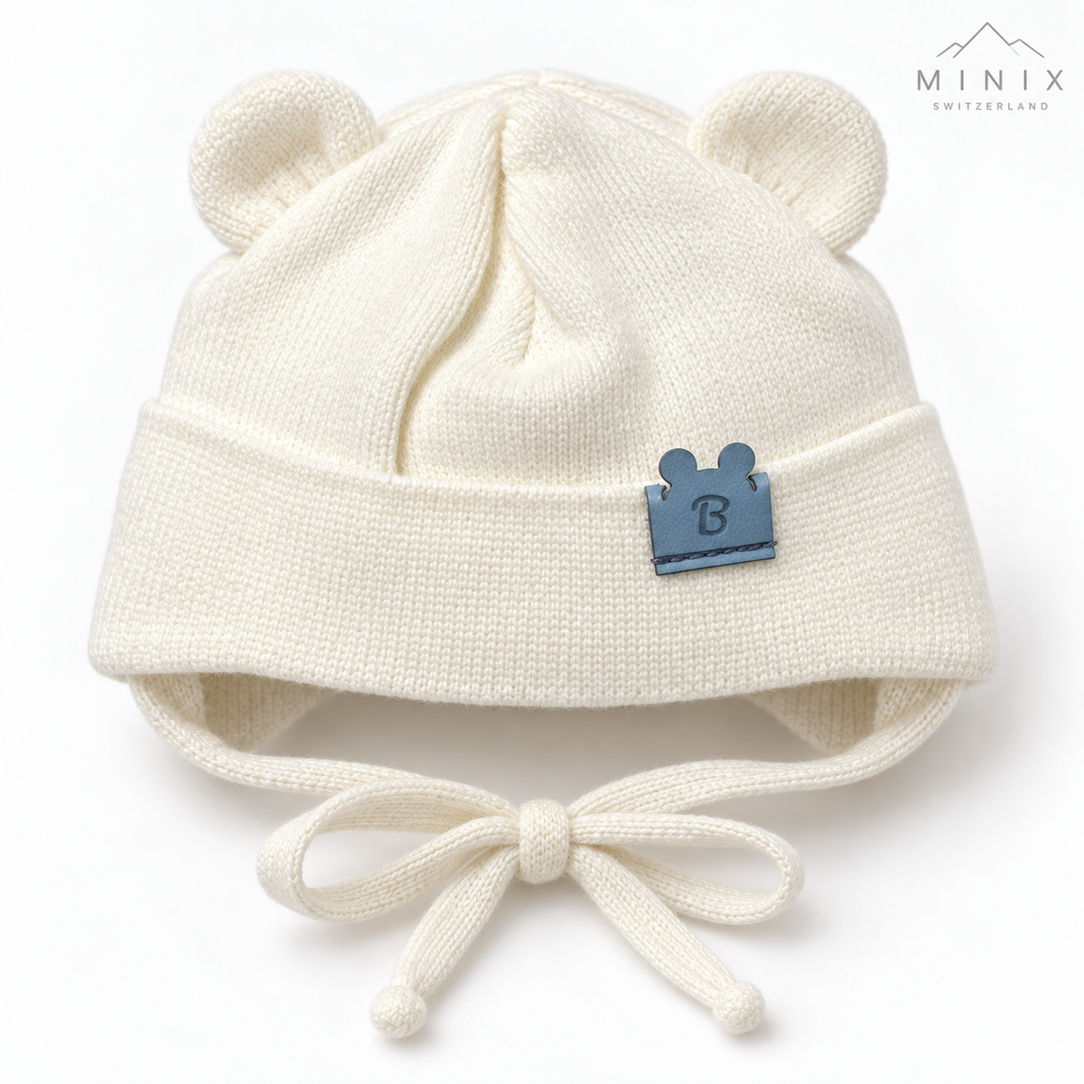 Baby Boy Knitted Cap with Bear Ears – Cream