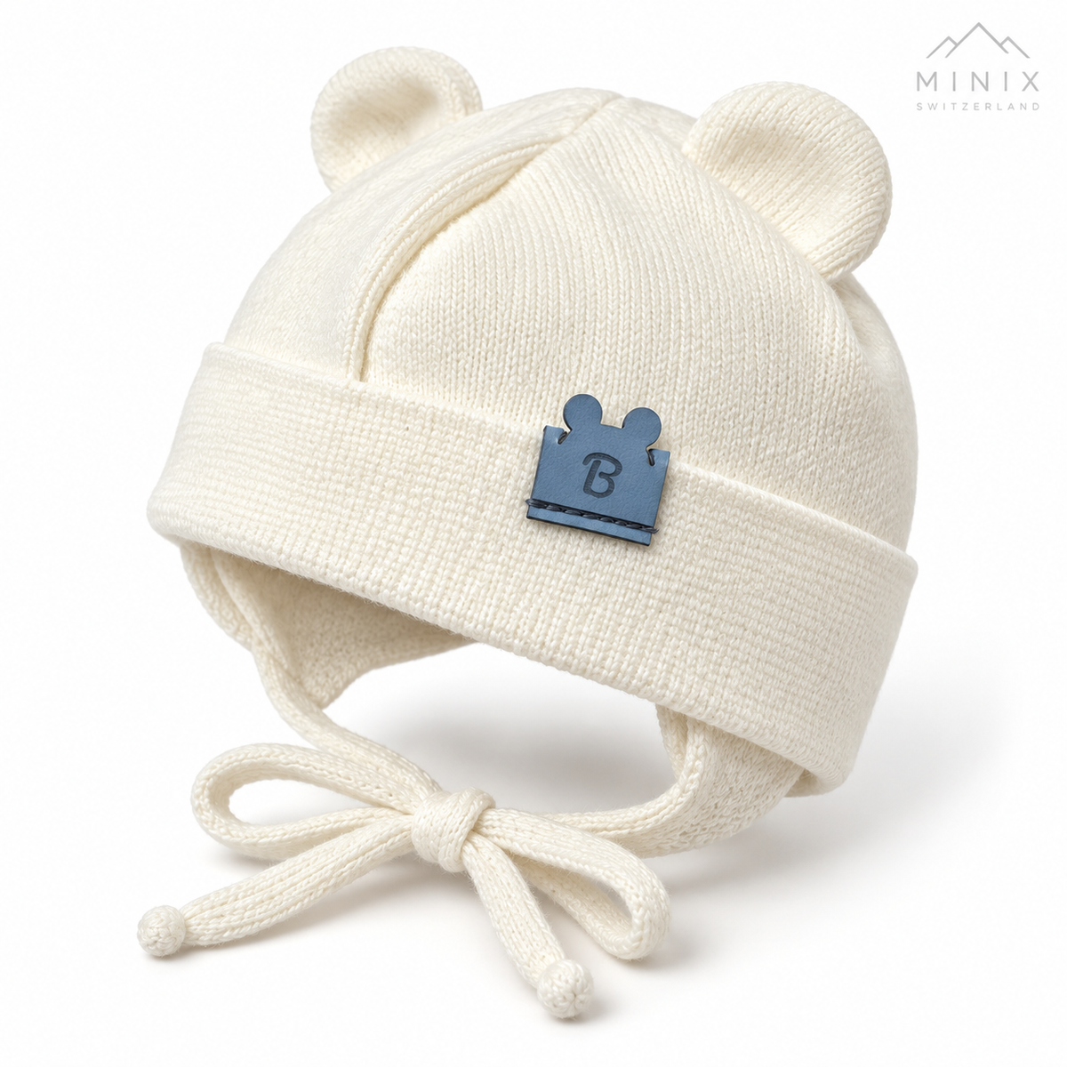 Baby Boy Knitted Cap with Bear Ears – Cream