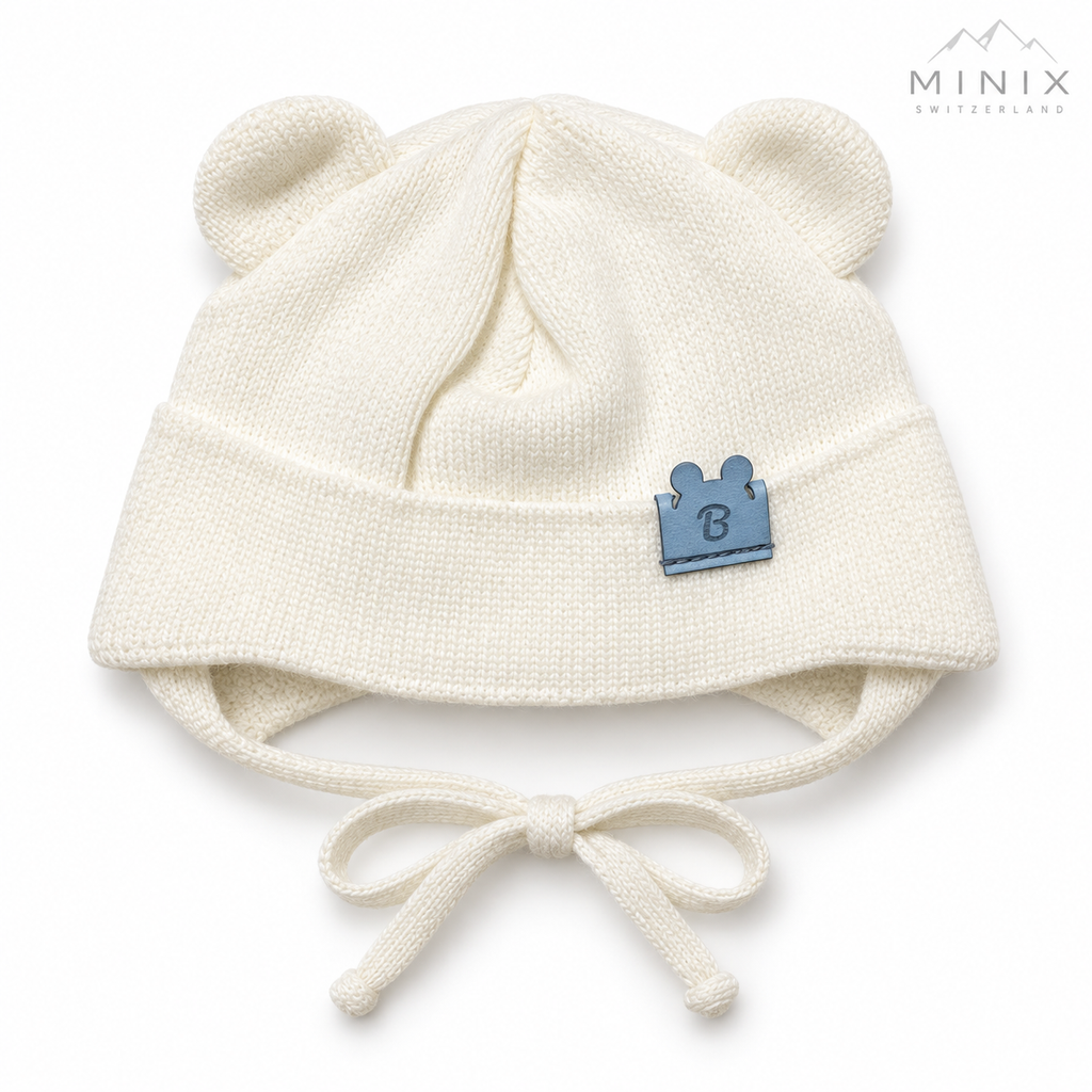 Baby Boy Knitted Cap with Bear Ears – Cream