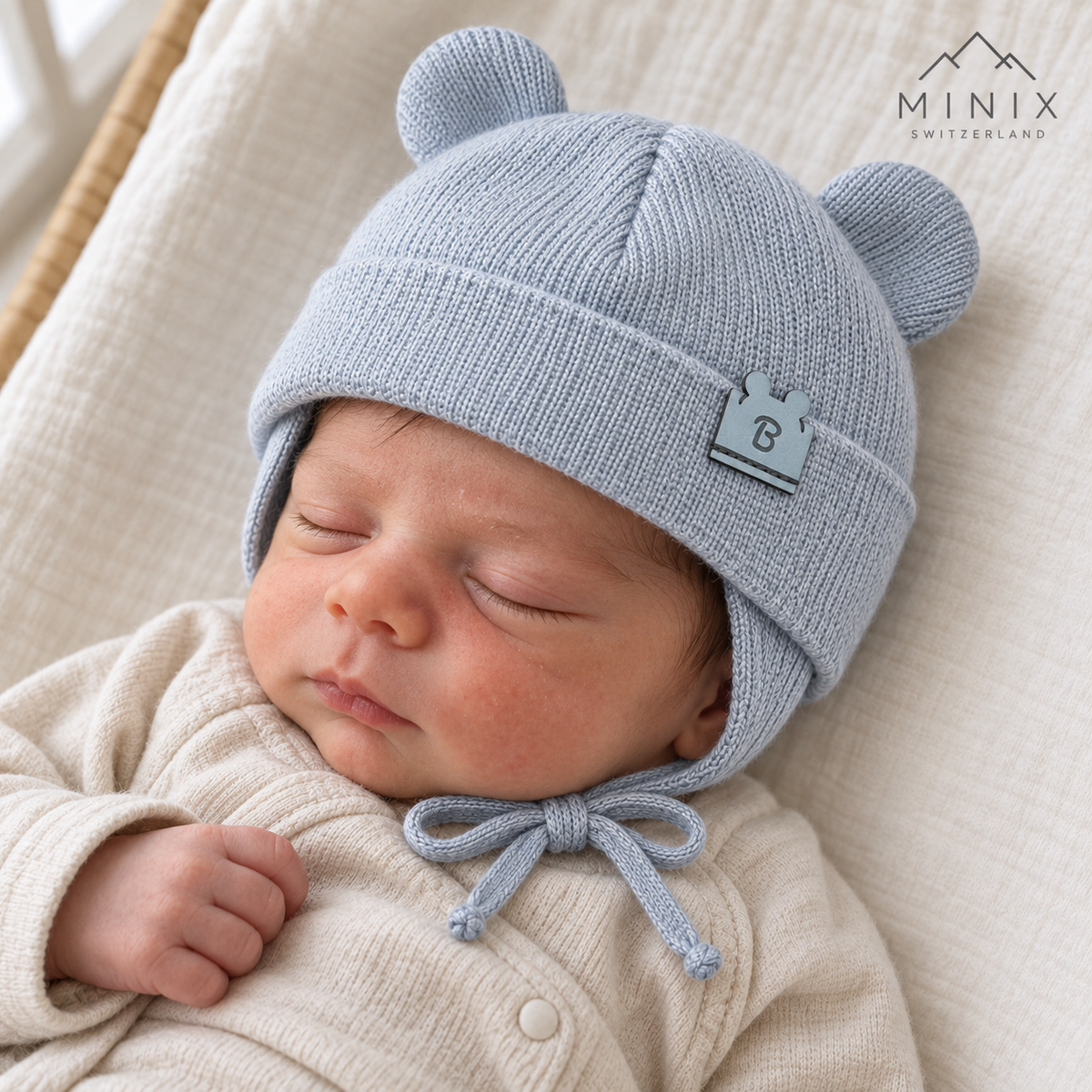 Baby Boy Knitted Cap with Bear Ears – Light Blue