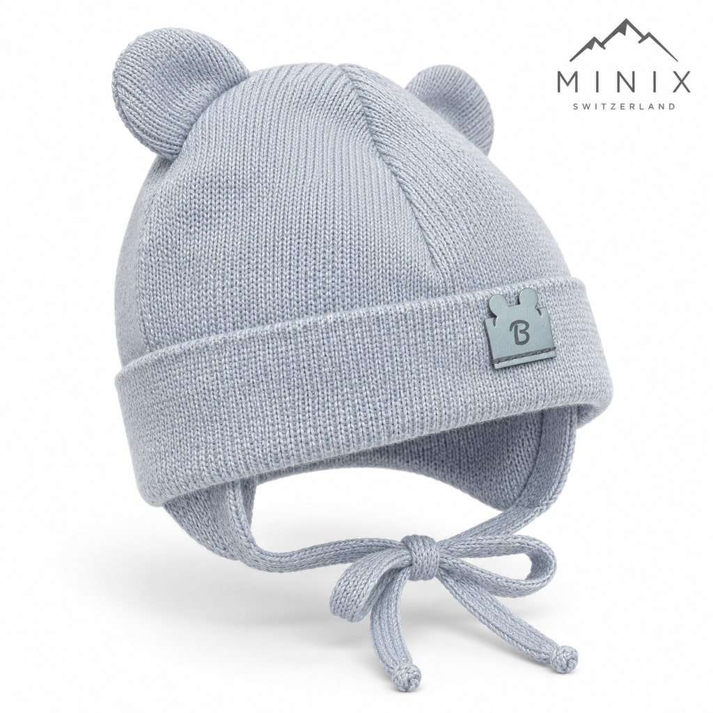 Baby Boy Knitted Cap with Bear Ears – Light Blue