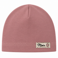Dusty rose girls cotton beanie with gold scalloped MINIX label – front view