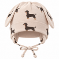 Baby cap with puppy ears and dachshund print in beige – front product shot by MINIX Switzerland