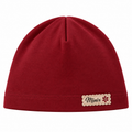 Burgundy girls cotton beanie with scalloped MINIX label – front view, MINIX Switzerland