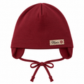 Burgundy girls cotton cap with ear flaps and tie strings – front view, MINIX Switzerland