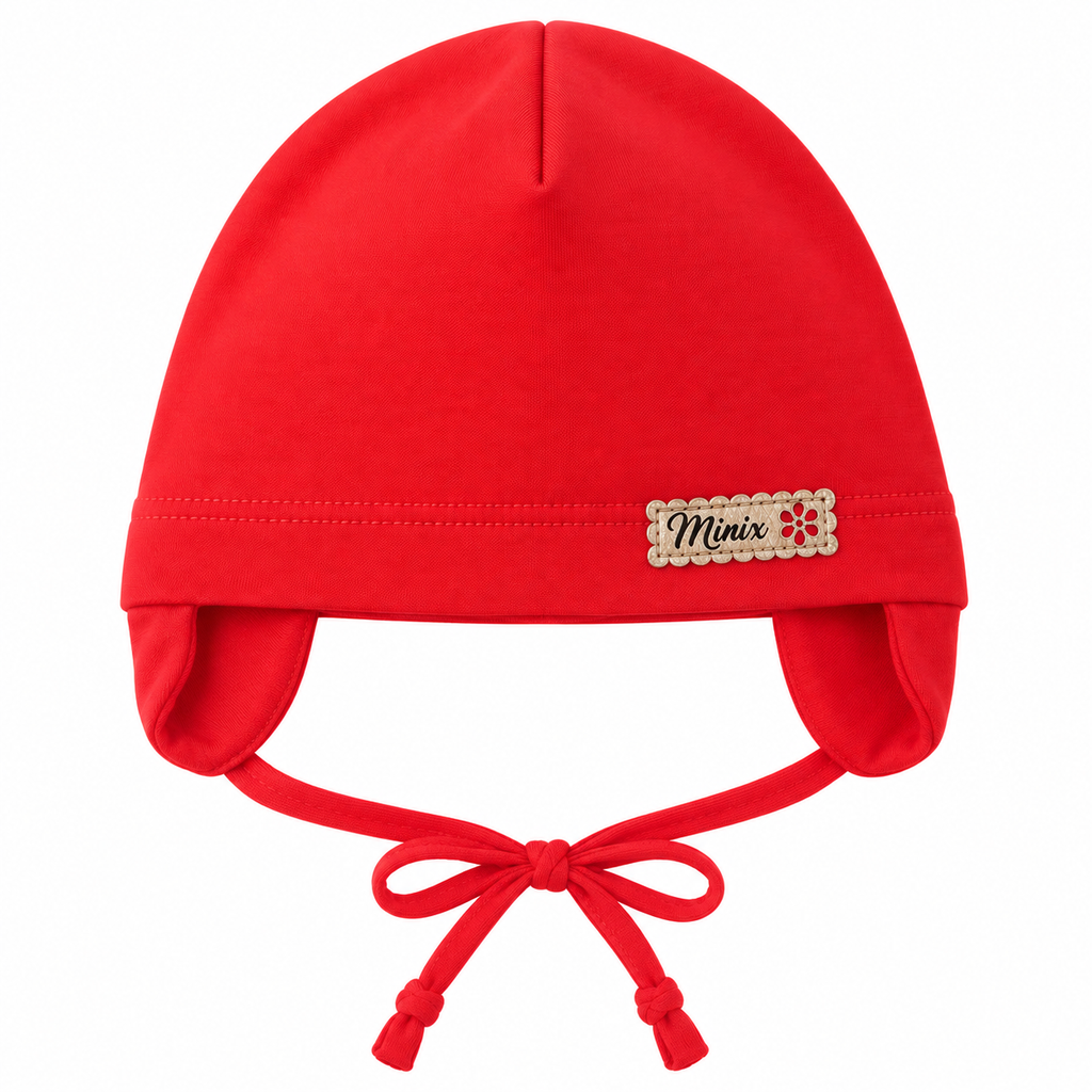 Girls coral cotton cap with ear flaps and tie strings – MINIX Switzerland