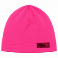Hot pink girls cotton beanie with scalloped MINIX label – front view